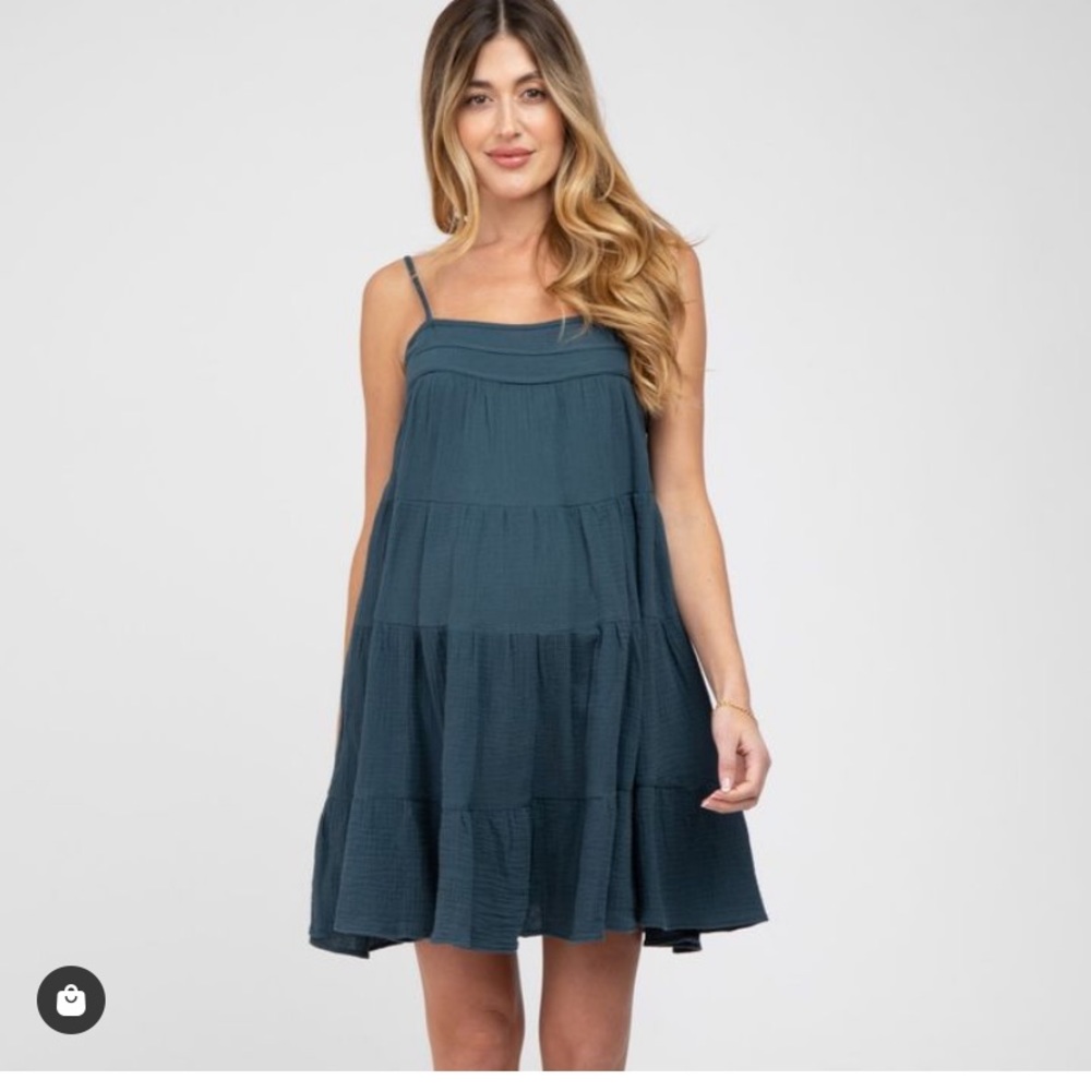 PinkBlush Maternity Dark Teal gauze tiered dress